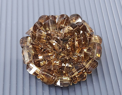 Vintage Tabac Pagoda Brown Crystal Beads Gold tone Brooch