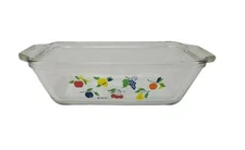 VTG 1990 Anchor Ovenware Bread Loaf Pan 1041 Clear Baking Dish Fruit Design