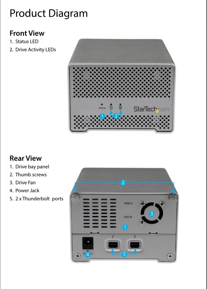 Startech ThunderBolt Dual 2.5in SATA SSD/HDD Enclosure Up To 12.5mm In Height - Image 3 of 4
