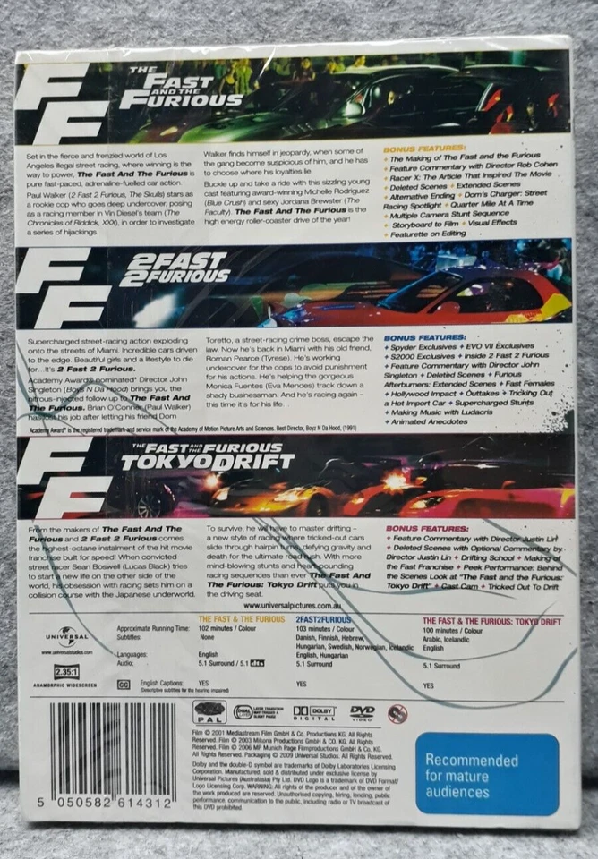 FAST & FURIOUS 1 2 & DRIFT Supercharged Collection DVD R PAL Free Post - Image 2 of 2