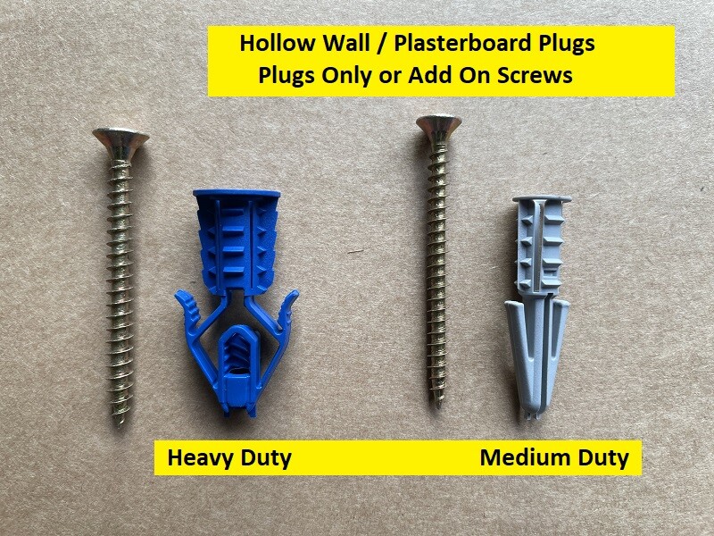 Hollow Wall Plasterboard Plugs Plasplugs Heavy Medium Duty ADD SCREWS  DRILL