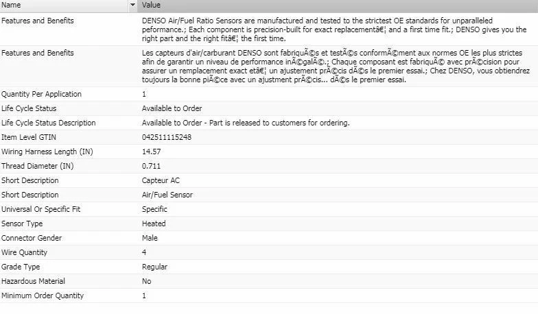 Sensor de relación aire/combustible Denso aguas arriba para Nissan Altima 2007-2009 Foto 2 de 4