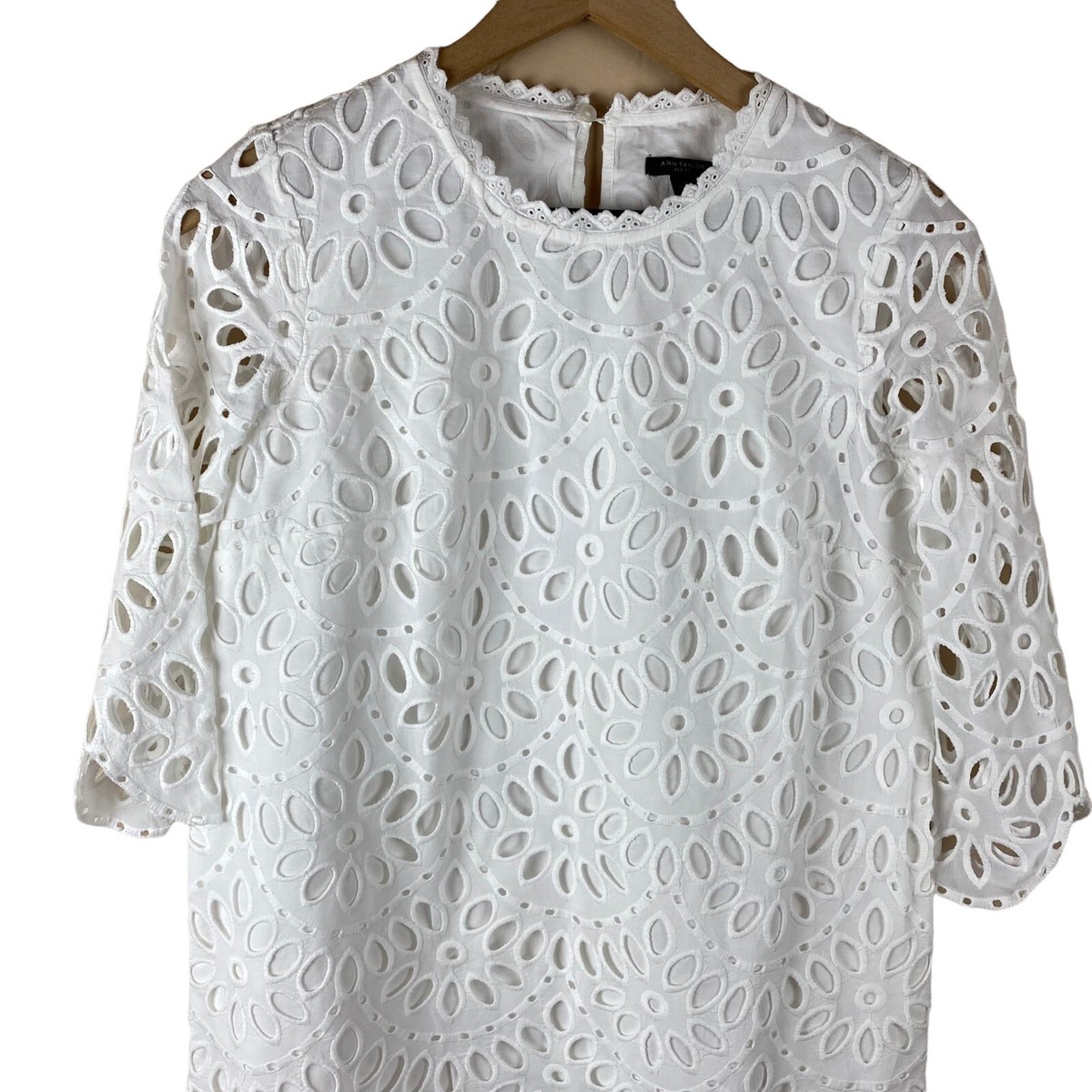 ann taylor white lace dress Ann Taylor Loft Lace Eyelet Dress Sz 6 White Illusion Wedding Shower Event Party