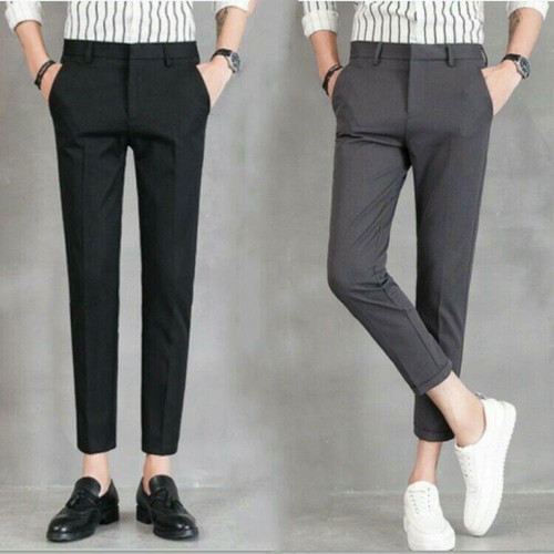 Mens Korean Style Slim Fit Pants Formal 