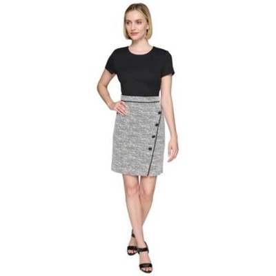 KARL LAGERFELD PARIS Women's Tweed-Skirt Sheath Dress in Black & Soft White