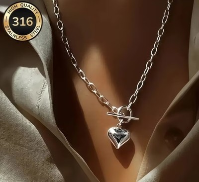NEW Vintage Style Stainless Steel Heart Pendant Toggle Necklace Fashion Women 