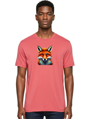 Colorful-Fox-Head Mens Graphic Tee, 100% Cotton, Casual Summer Wear