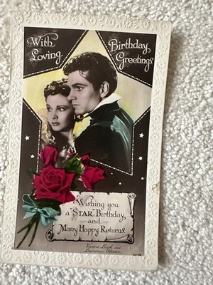 Vintage Geburtstag Grußkarte.  Vivien Leigh und Laurence Olivier. 1939