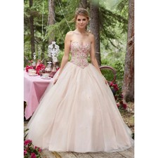 Madeline Gardner Morilee Princess Prom Dress Nude Strapless Beaded Tulle Size 4