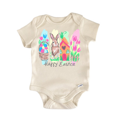 Happy Easter Pastel House Newborn Baby Onesie  Bodysuit