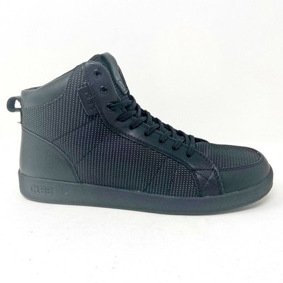 Clae Russell Black Leather Nylon Canvas Mens Mid Casual Sneakers