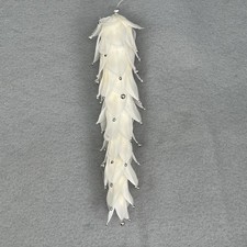 White Faux Feather Pinecone Silver Beaded Ends Christmas Ornament 9"