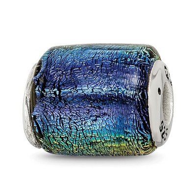Silber Reflexionen Regenbogen dichroitische Glasfass Perle QRS1494