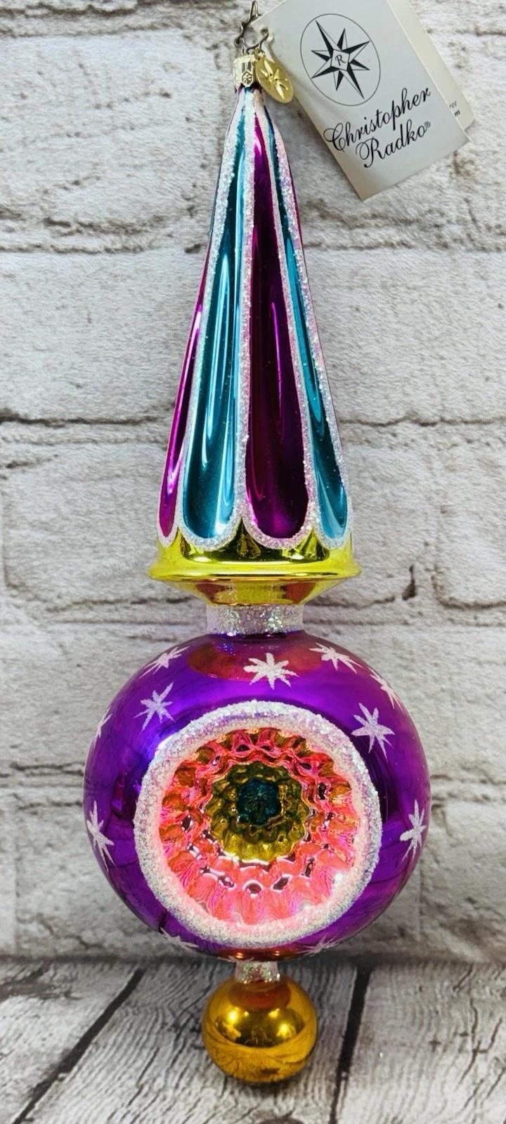 Radko Dream Cone Triple Reflector Finial Glass Ornament 11