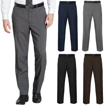 STYLO ONLINE MENS TROUSERS OFFICE BUSINESS WORK FORMAL CASUAL SMART BELT POCKETS DRESS PANTS