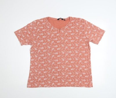 Isle Essentials Damen T-Shirt Orange Paisley Baumwolle V-Ausschnitt Gr. L