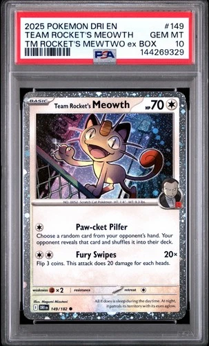 PSA 10 2025 POKEMON TEAM ROCKET'S MEOWTH COSMOS HOLO DRI EN-DESTINED RIVALS #149