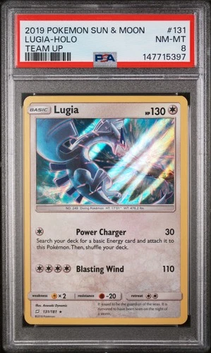 2019 POKEMON SUN & MOON TEAM UP #131 LUGIA-HOLO PSA 8