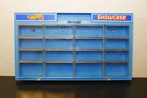 Vintage Hot Wheels Showcase Display Case Blue 18-Car Holder Mattel