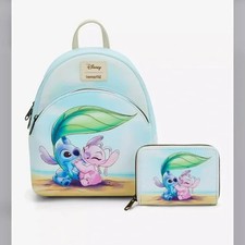 Loungefly Disney Stitch  Angel Beach Date Mini Backpack  Wallet Set