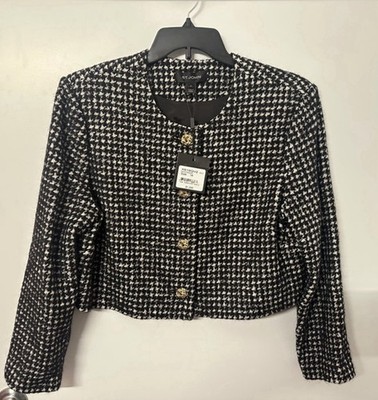 $725!! St. John Black & White Houndstooth Cropped Jacket Size 14. FREE SHIPPING!