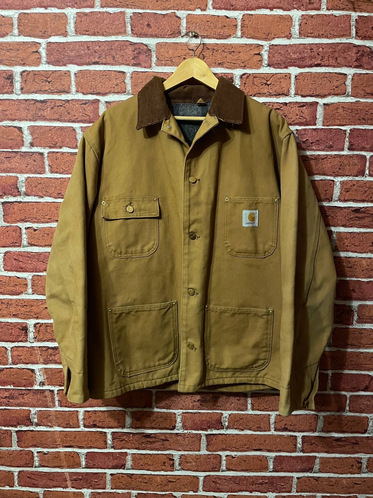 Vintage Carhartt Chore Coat Jacket Brown Duck Canvas Blanket Lined Men’s Size L