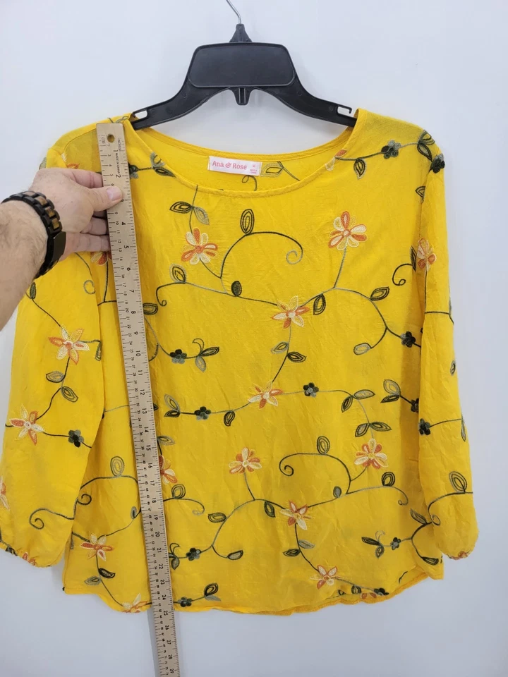 Ana and Rose Anthropologie Feminino Médio Amarelo Bordado Floral Manga 3/4 - Imagem 4 de 4