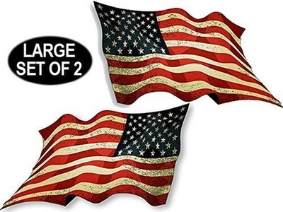 2 Pack: LARGE VINTAGE Waving American Flag Forward & Reverse Sticker Decal ic...