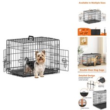 Piskyet 24 Inch Double Door Small Dog Crate Divider Panel And Leak- Proof Pan