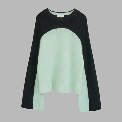 & Other Stories Schwarz Mint Cropped Colour Block Mohair Mischung Pullover | M