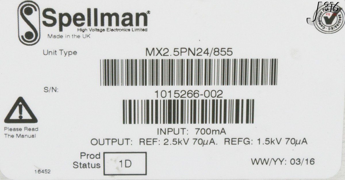 30578 SPELLMAN HIGH VOLTAGE POWER SUPPLY MX2.5PN24/855 | eBay
