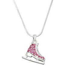 Ice Skate Necklace PINK Rhinestone Ice Skating Snow Winter Holiday Jewelry Shoe