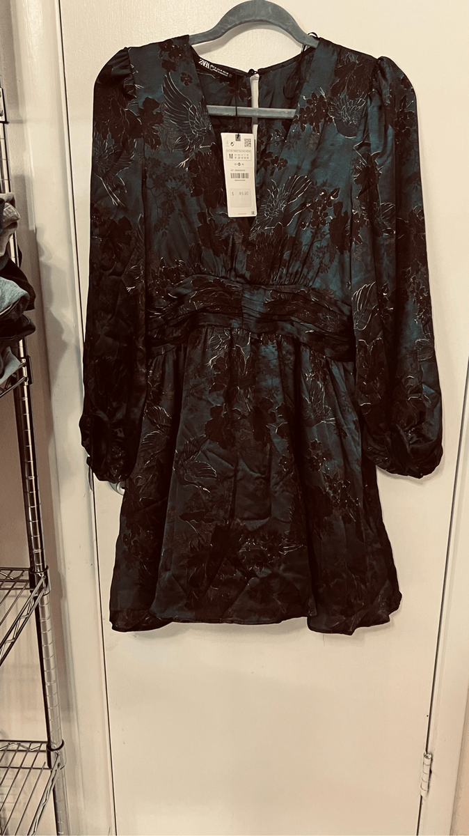 zara green black dress Zara Green Black Mini Draped Dress With Waist Details Womens Size M New