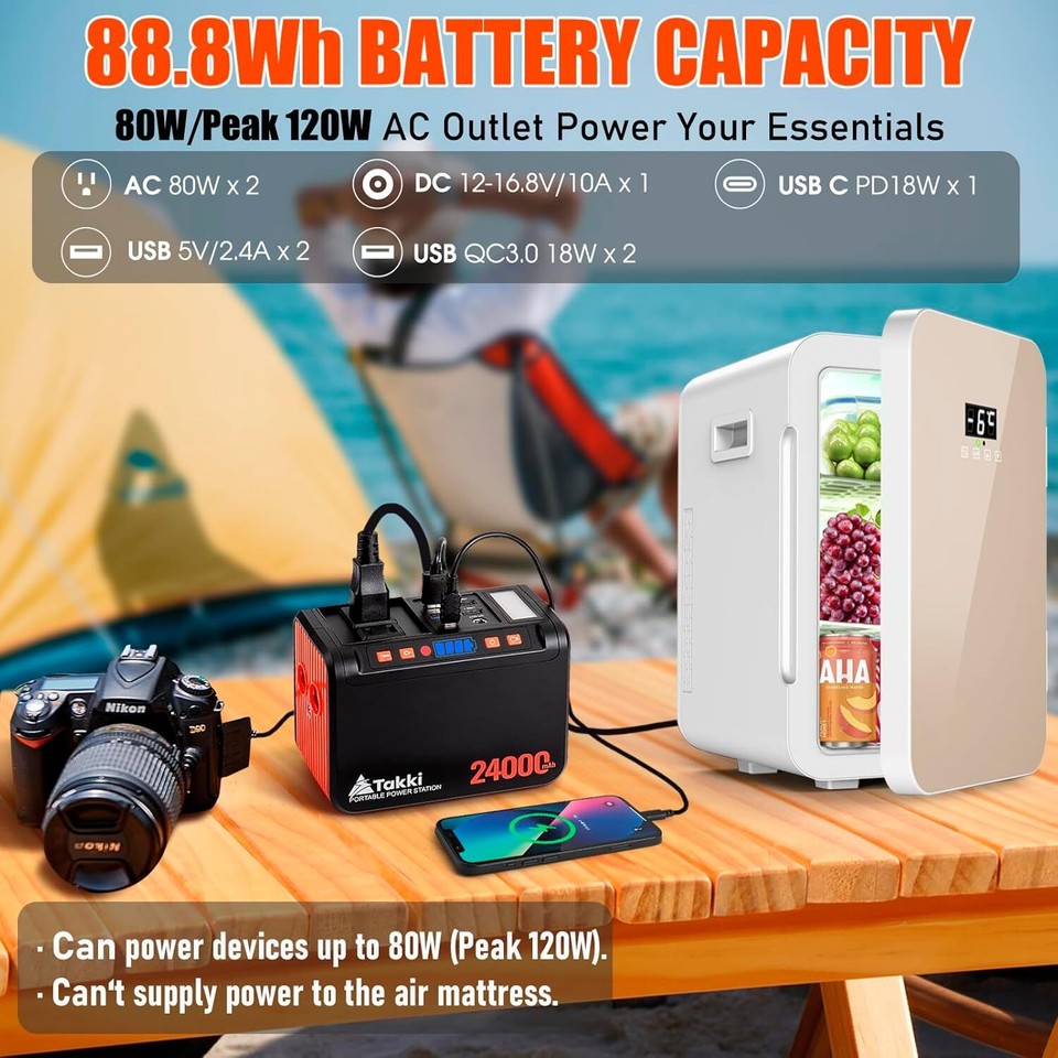 Portable Power Station 88Wh Solar Generator Power Bank 110V AC DC USB