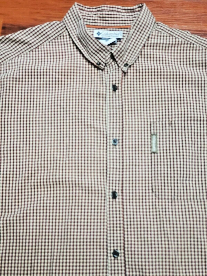 Columbia Shirt Men's XL Brown Plaid Check Long Sleeve Button Up Pocket Cotton - Image 3 of 4