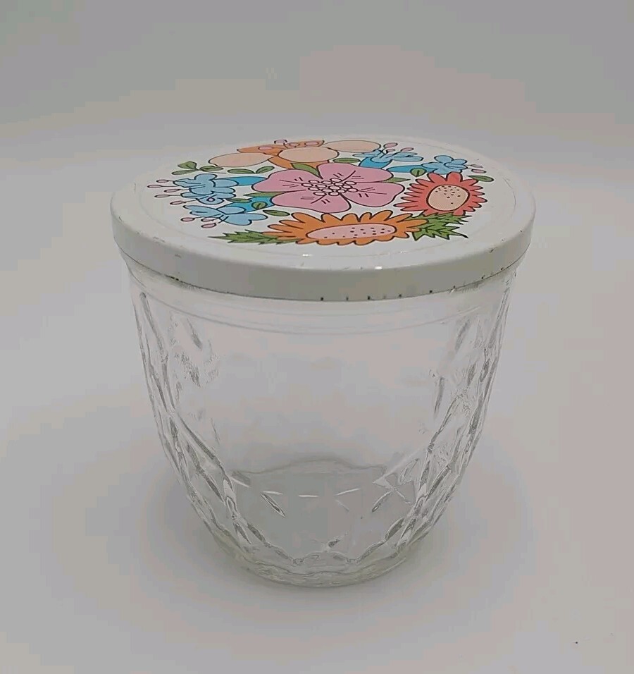 Vintage Ball Quilted Crystal White Floral Metal Lid Jelly Jar | eBay