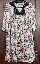 VTG Lorraine Medium Satin Gown  Robe Set Pink Floral Black Lace Made in USA