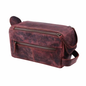 komalc genuine buffalo leather unisex toiletry bag travel dopp kit
