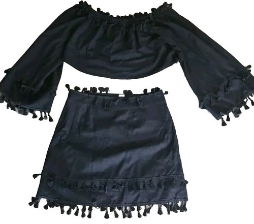 Shein Black Crop Top Skirt Outfit Size S