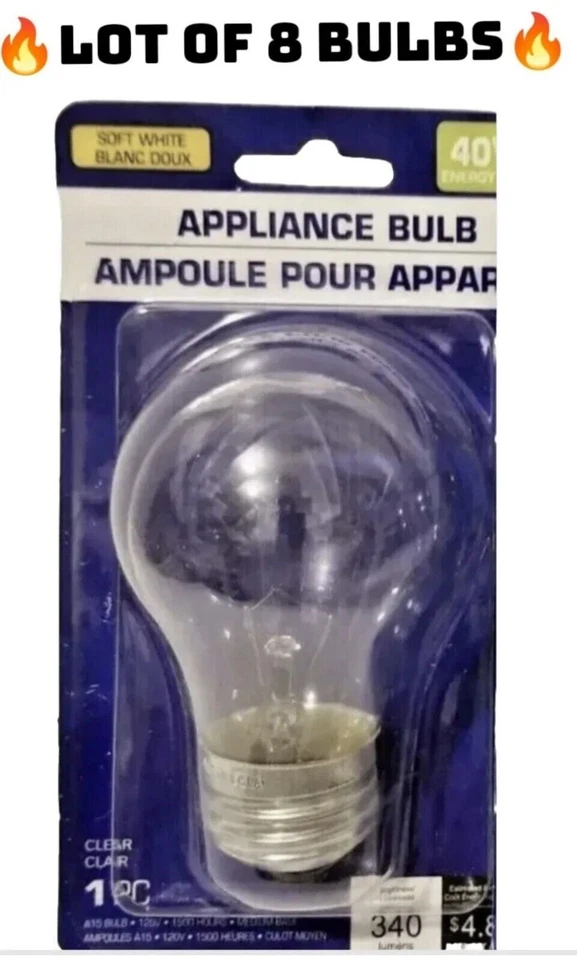 A15 Appliance Light Bulb / Lava Lamp, E26 Medium Base, Clear 🔥8PK🔥 - Image 1 of 1