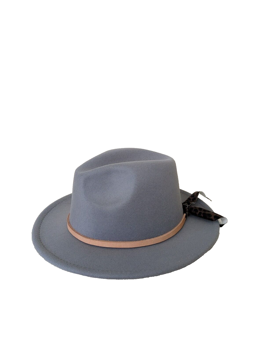 Women Fedora Hat Felt 100% Leather Band Leopard Trim Gray  display picture 2