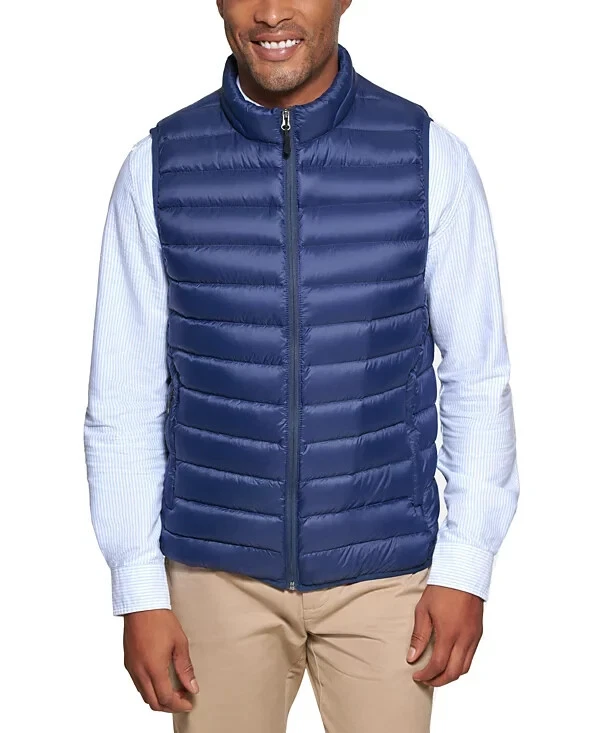 Club Room Puffer Vest Mens Small Navy Quilted Packable Full Zip Mock Neck UPS164