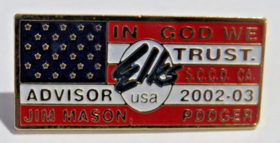 Elks USA Lodge enamel Pin SCCD CA USA Advisor Jim mason Podger 02-03 ...