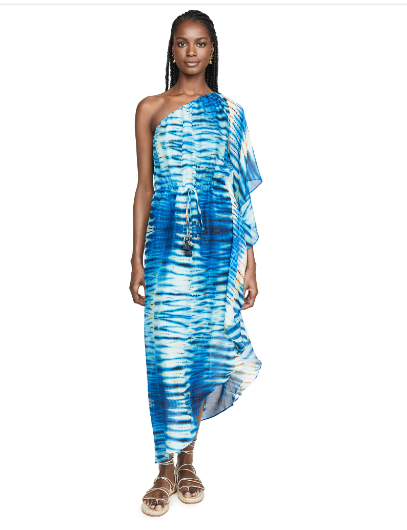 Figue Maisie Women's XS One Shoulder Silk Maxi Dress Maxi Dress Tie Dye