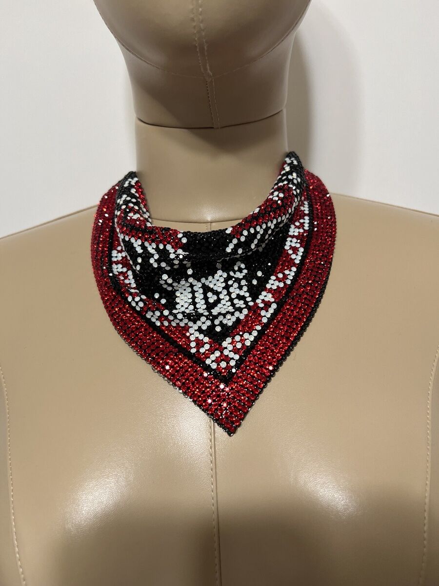 Vtg JEAN PAUL GAULTIER RED CRYSTAL LOGO CHAINMAIL BANDANA Vtg JEAN PAUL GAULTIER RED CRYSTAL LOGO CHAINMAIL BANDANA