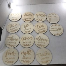 Laser Engraved Wood Baby Newborn Milestones 12 months  Name 14 Pieces