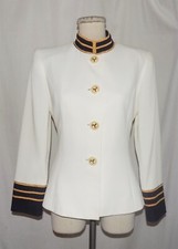 Lillie Rubin VTG Ivory Crepe w/Black Gold Trim Button Front Blazer Jacket 6