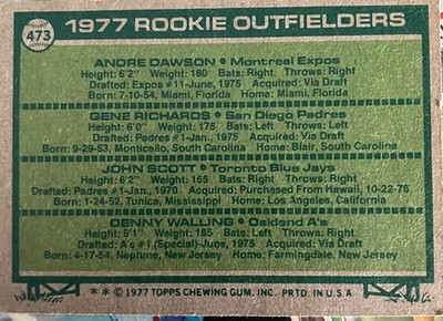 1977 Topps - Rookie Outfielders Andre Dawson, Denny Walling, Gene Richards #473
