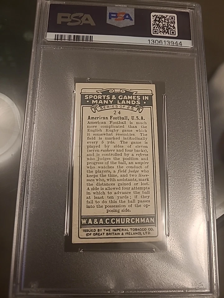 CHURCHMAN-SPORTS & GAMES IN MANY LANDS 1929-#24- AMERICAN FOOTBALL - USA PSA 5.5 - Image 2 of 2