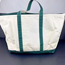 Vintage LL Bean Large Boat n Tote XL Bag Green White Zip Top  FREE Shipping